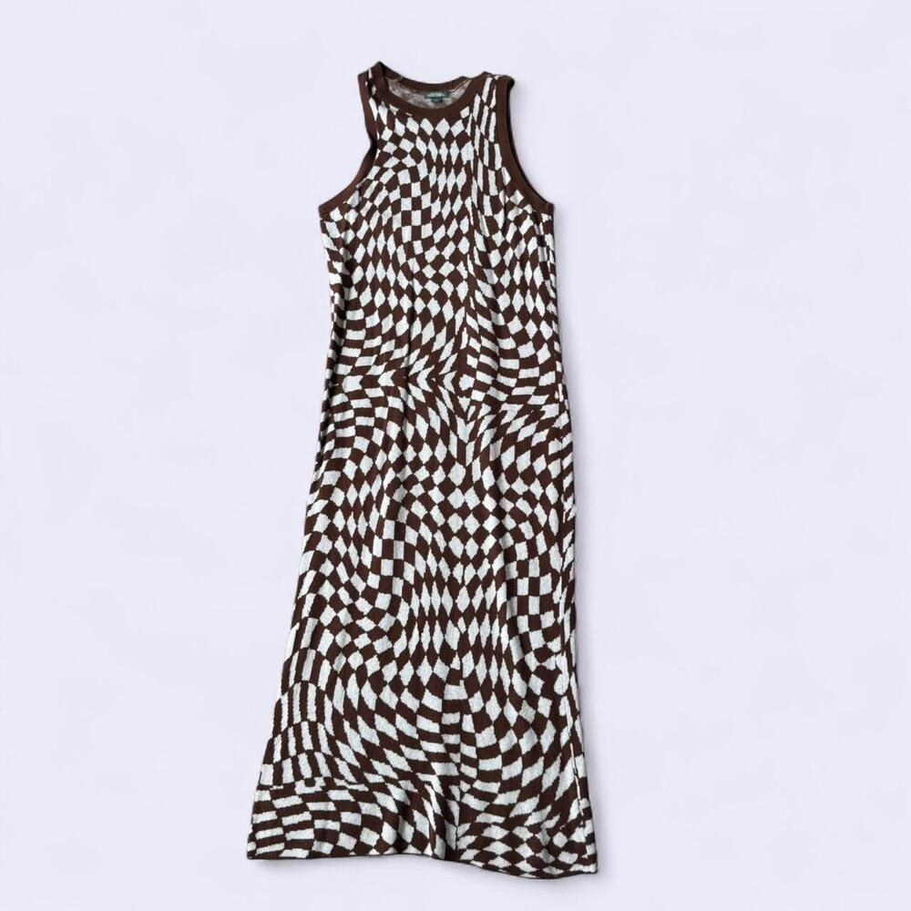 Wild Fable Target Brown and Cream Checkered Sweater Knit Midi Dress size L